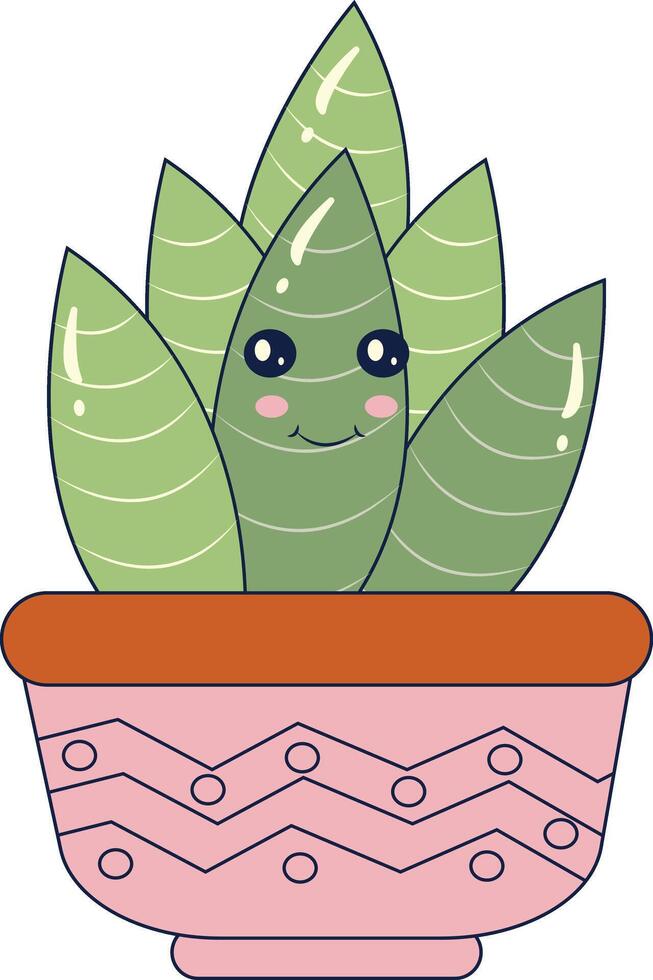 Kawaii Expression Potted Cactus. in Cute Cartoon Design and Shapes. Isolated Illustration. vector