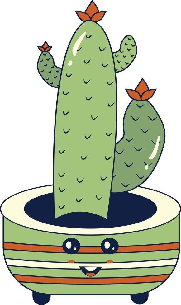 Kawaii Expression Potted Cactus. in Cute Cartoon Design and Shapes. Isolated Illustration. vector