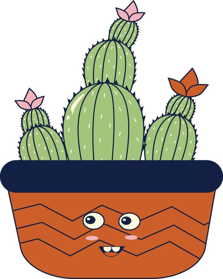 Kawaii Expression Potted Cactus. in Cute Cartoon Design and Shapes. Isolated Illustration. vector
