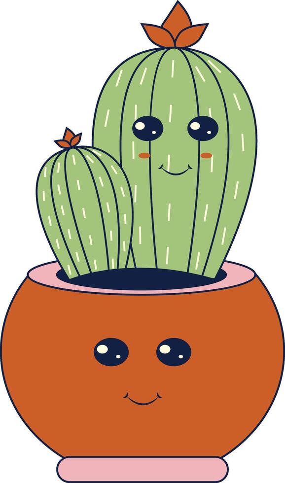 Kawaii Expression Potted Cactus. in Cute Cartoon Design and Shapes. Isolated Illustration. vector