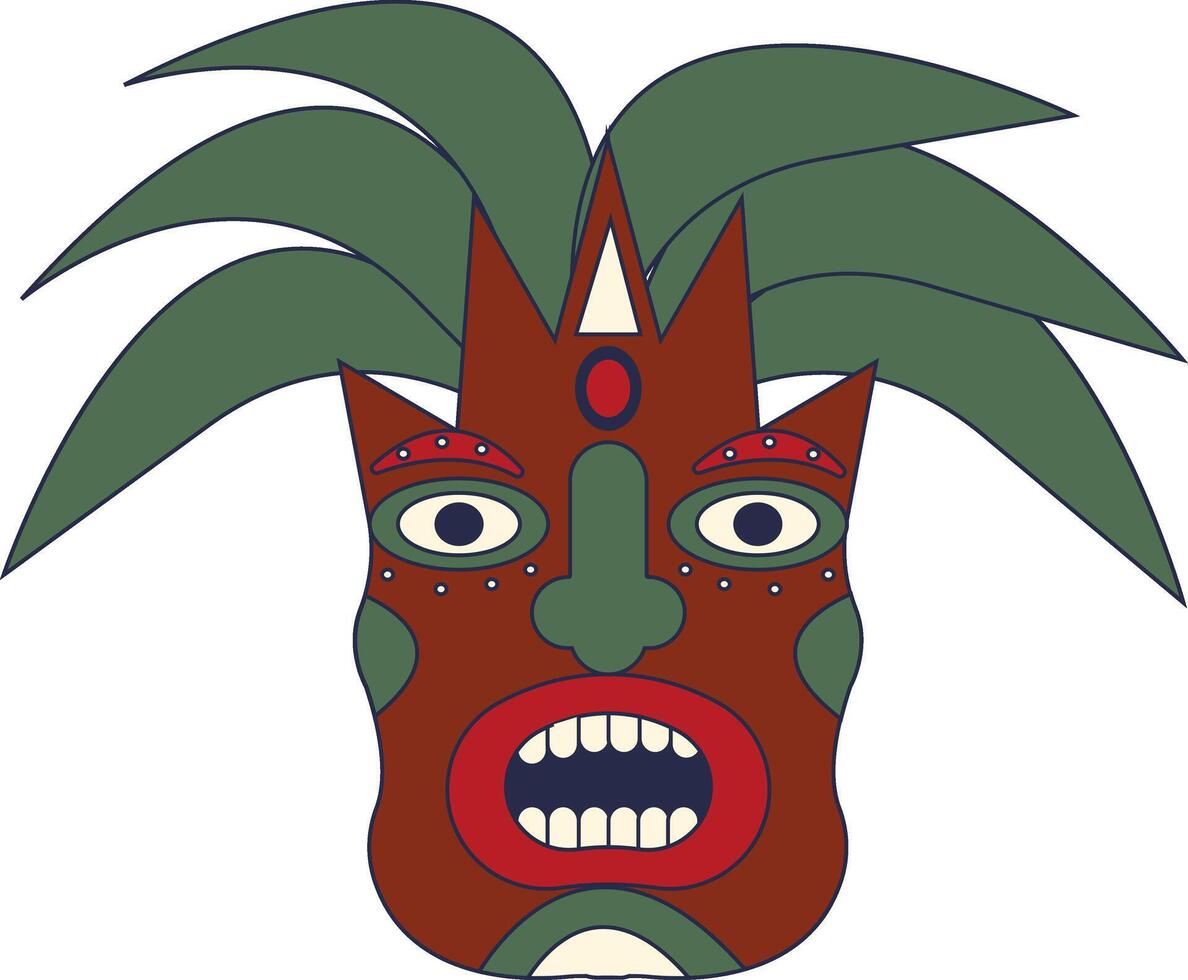 Tiki God Mask Cartoon in Flat Design Style Isolated on White Background. vector