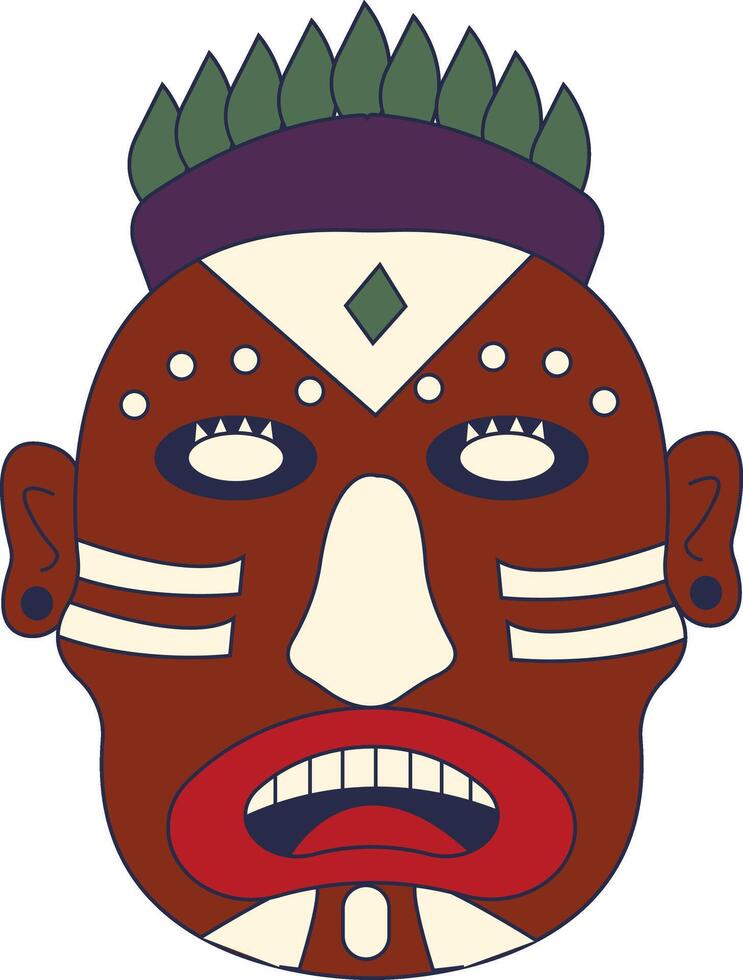 Tiki God Mask Cartoon in Flat Design Style Isolated on White Background. vector