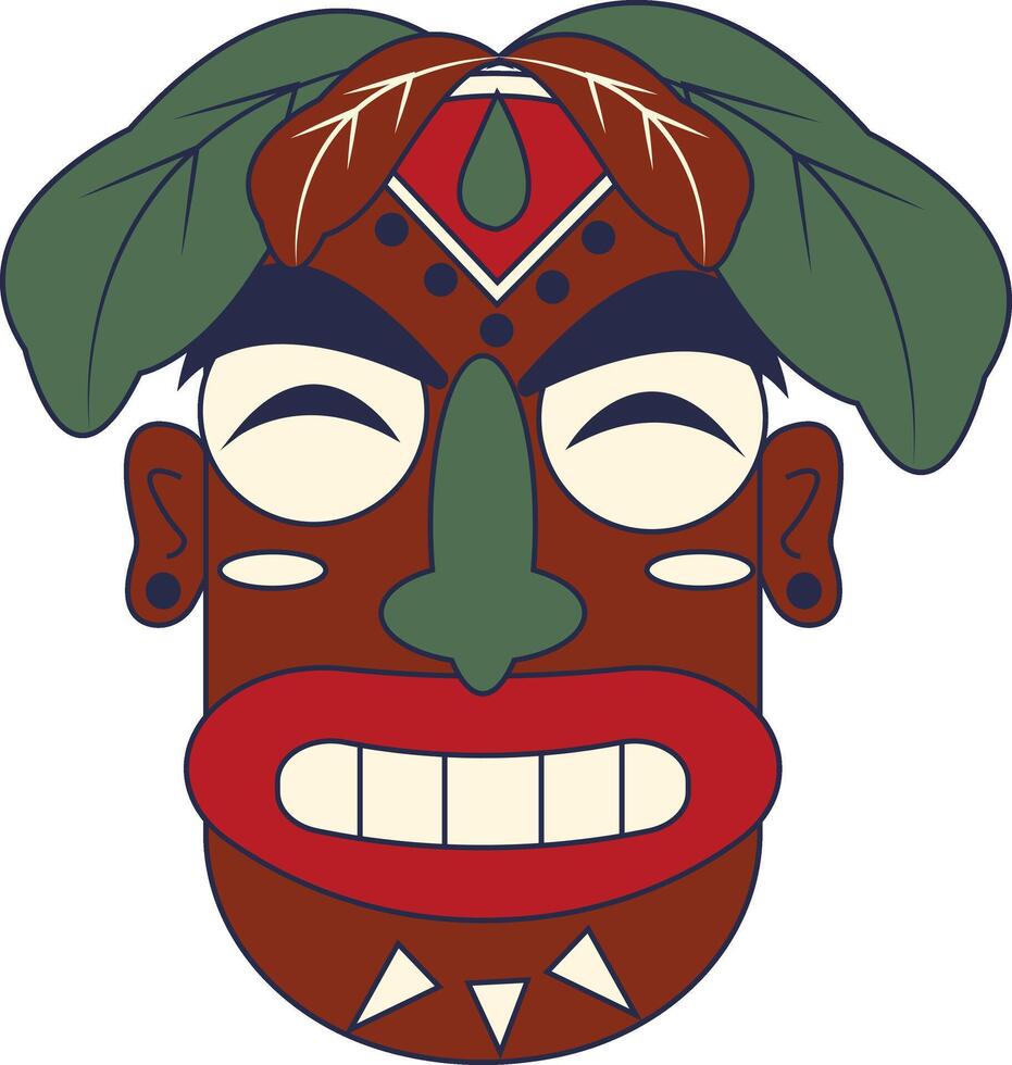 Tiki God Mask Cartoon in Flat Design Style Isolated on White Background. vector