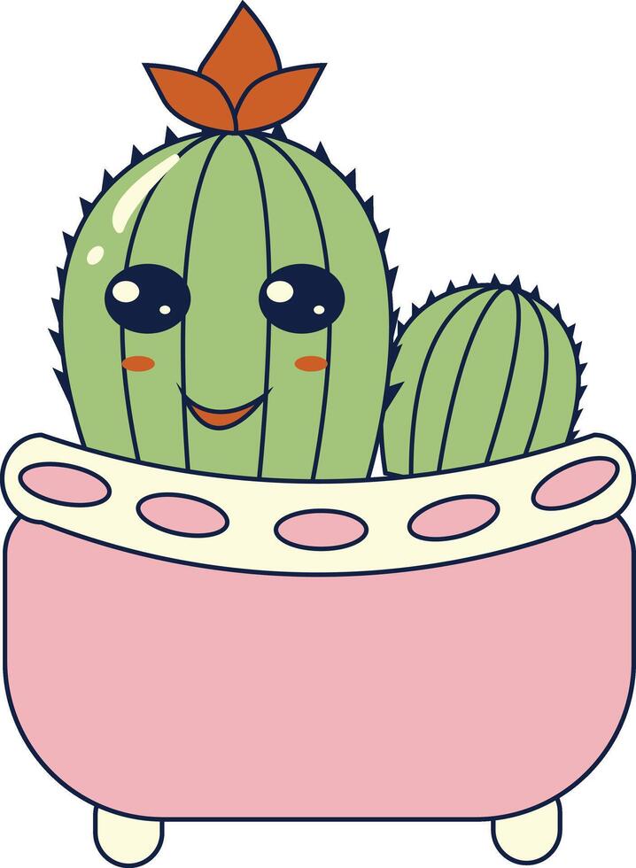 Kawaii Expression Potted Cactus. in Cute Cartoon Design and Shapes. Isolated Illustration. vector
