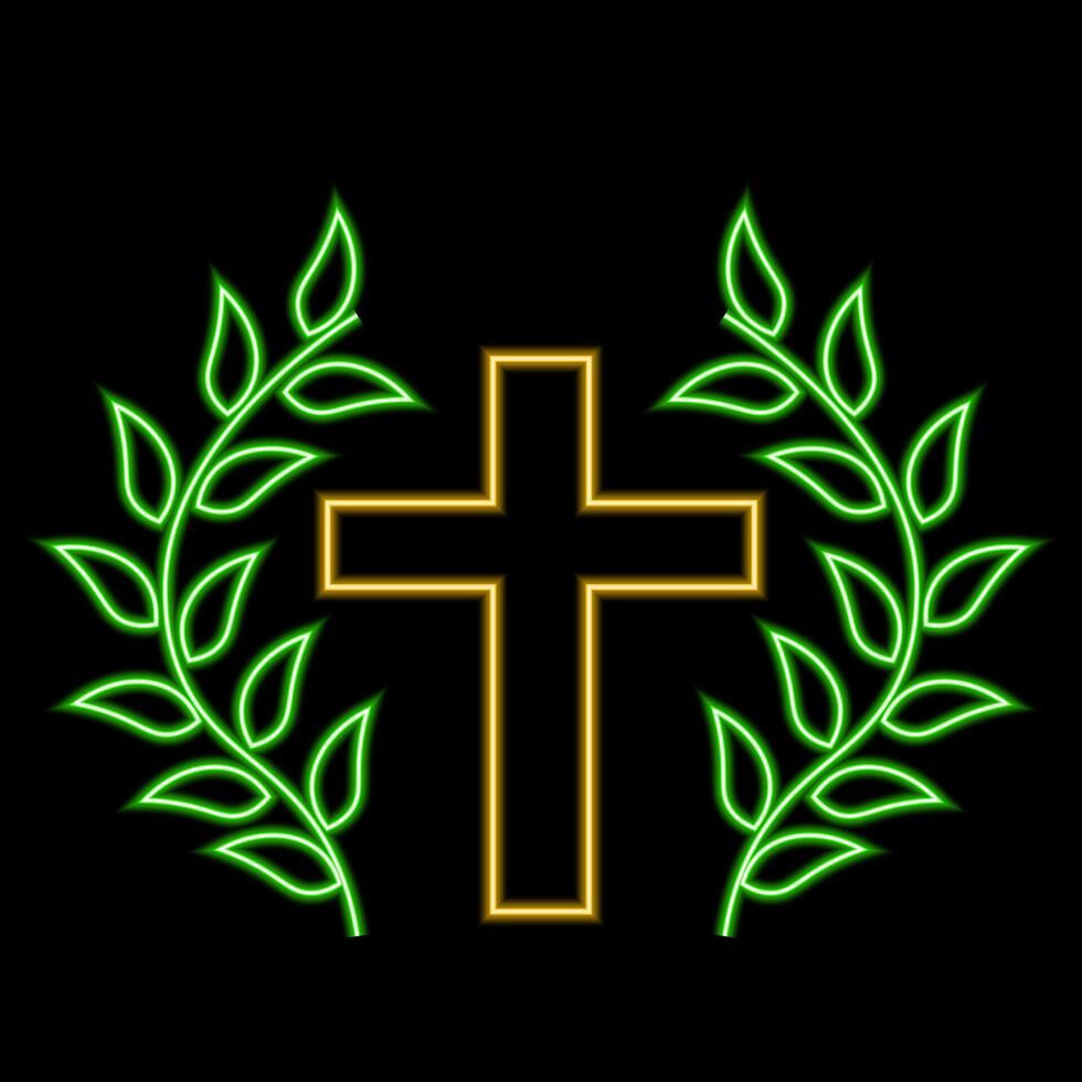 Christian Cross and Laurel in neon effect vector