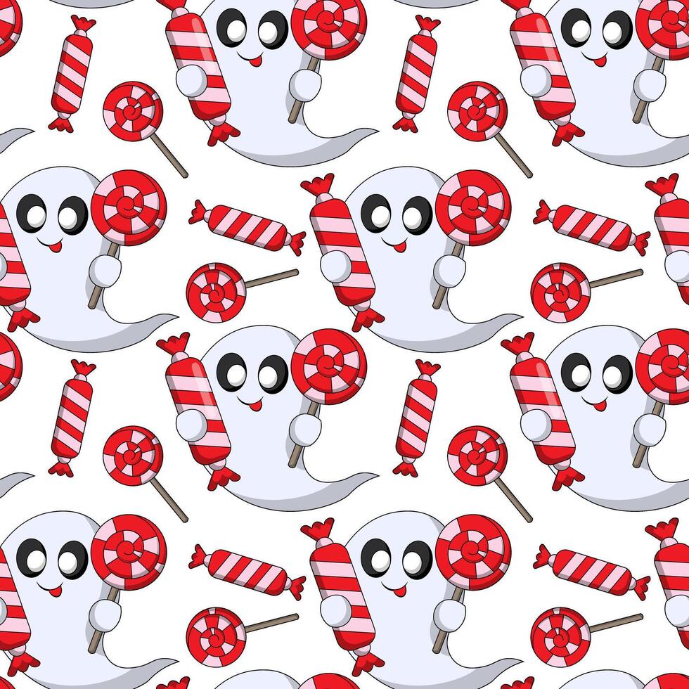 Seamless pattern with Cute cartoon Ghost with candy vector