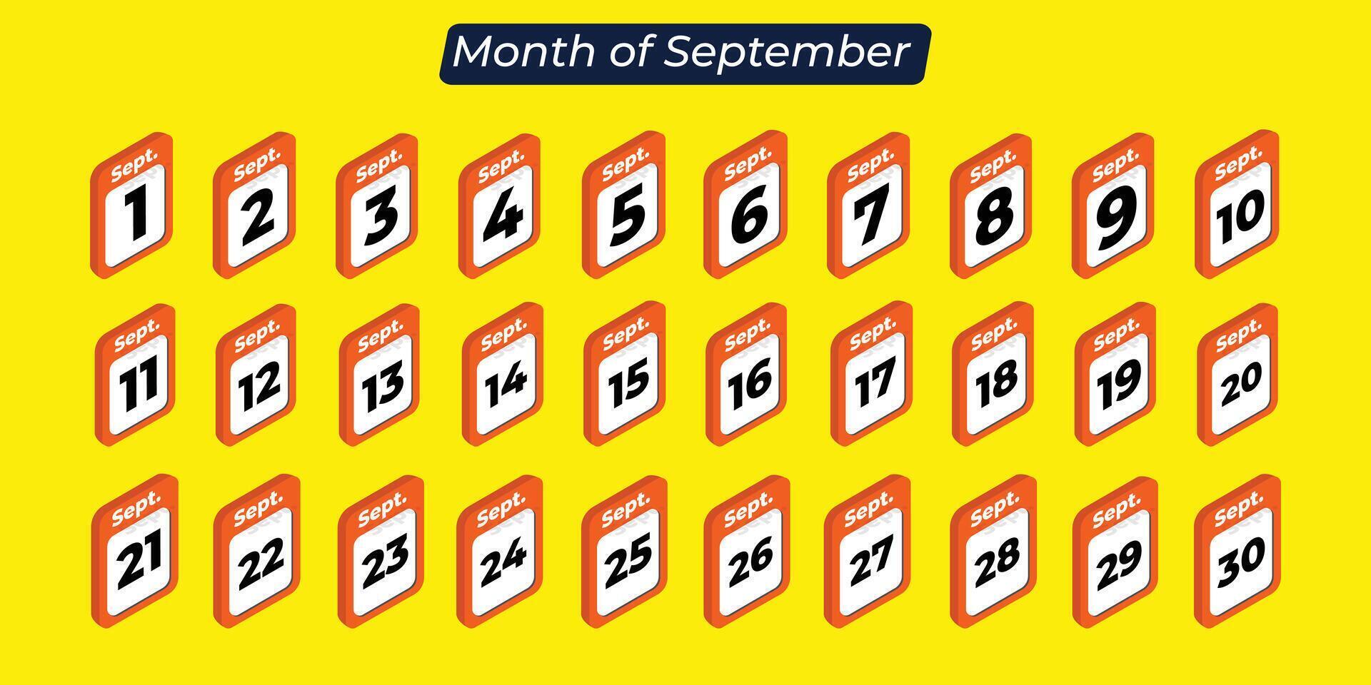Month Sept. Calendar days icon collections vector