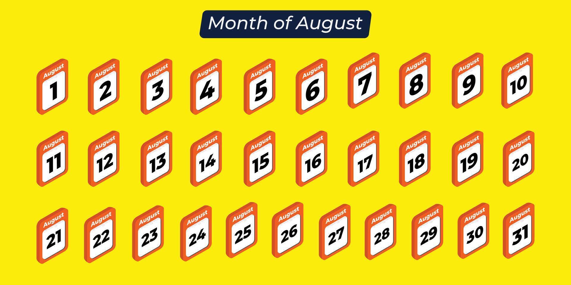 Month August Calendar days icon collections vector