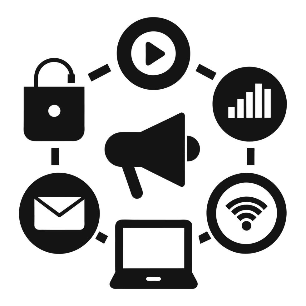 Set of digital marketing icons on white background vector