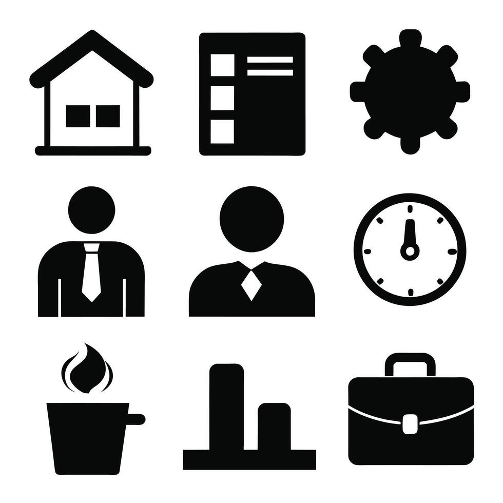 Set of office and business flat icons on white background vector