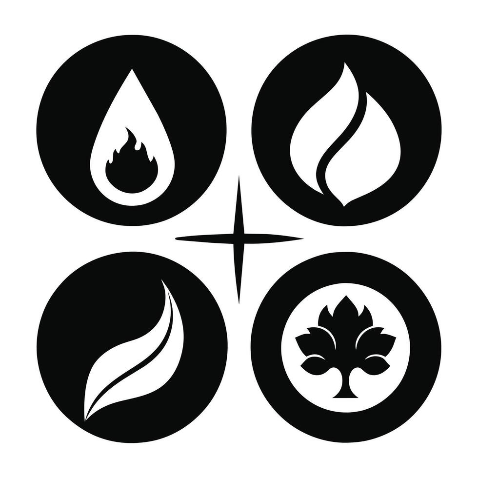 Set of elements of nature symbols earth, water, air and fire with simple water drop icon on white background vector
