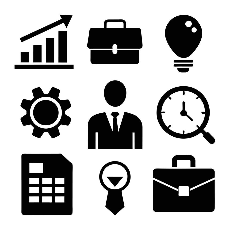 Set of office and business flat icons on white background vector