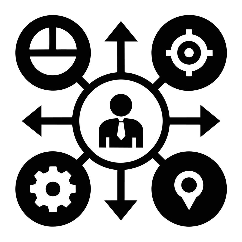Set of operations management flat icons on white background vector