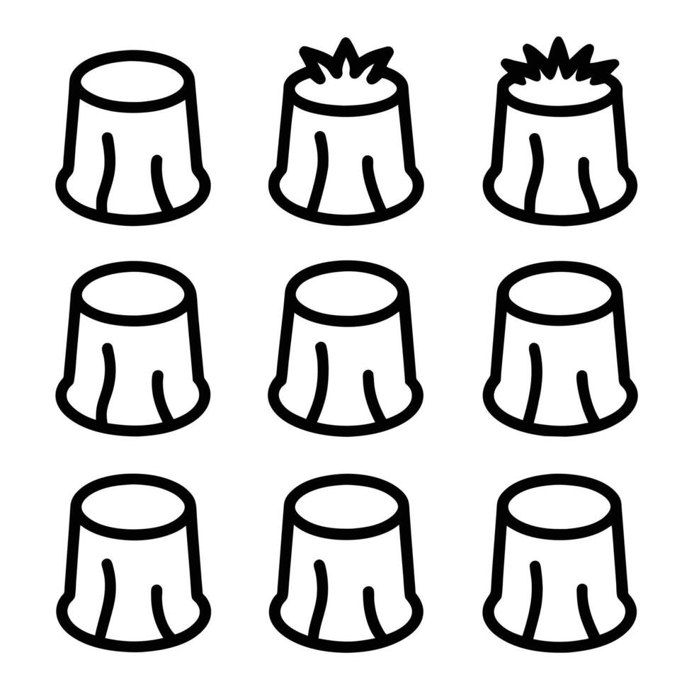 Set of black outline Stump icon . Tree Stub illustration collection. Wood symbol on white background vector