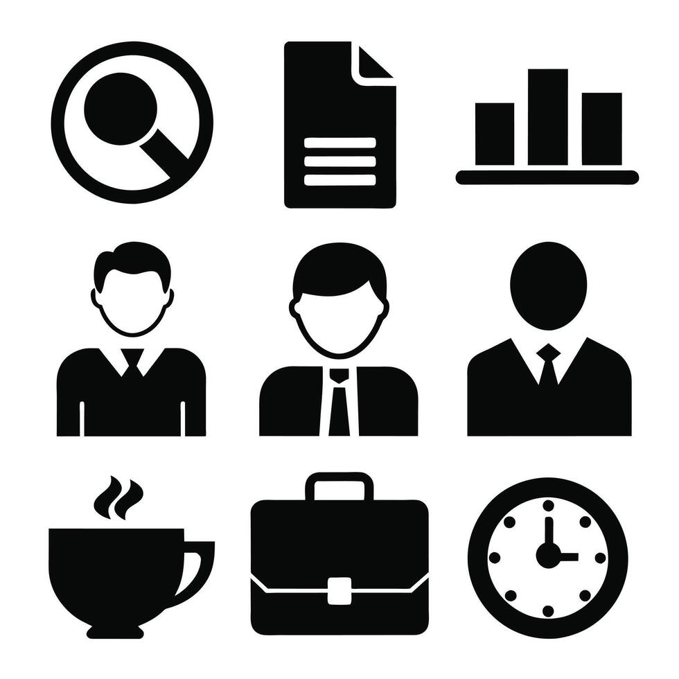 Set of office and business flat icons on white background vector