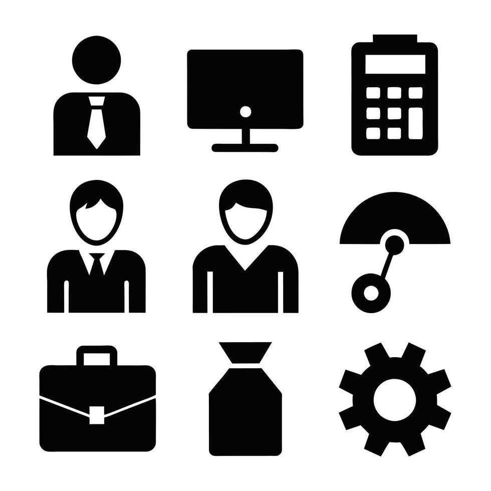 Set of office and business flat icons on white background vector