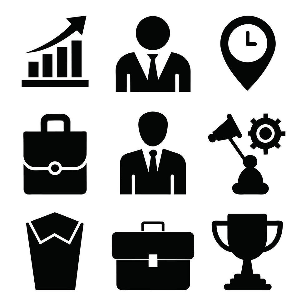 Set of office and business flat icons on white background vector