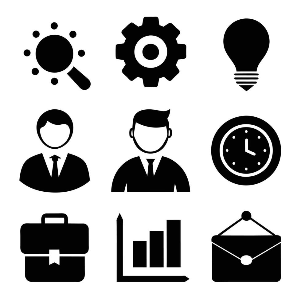 Set of office and business flat icons on white background vector