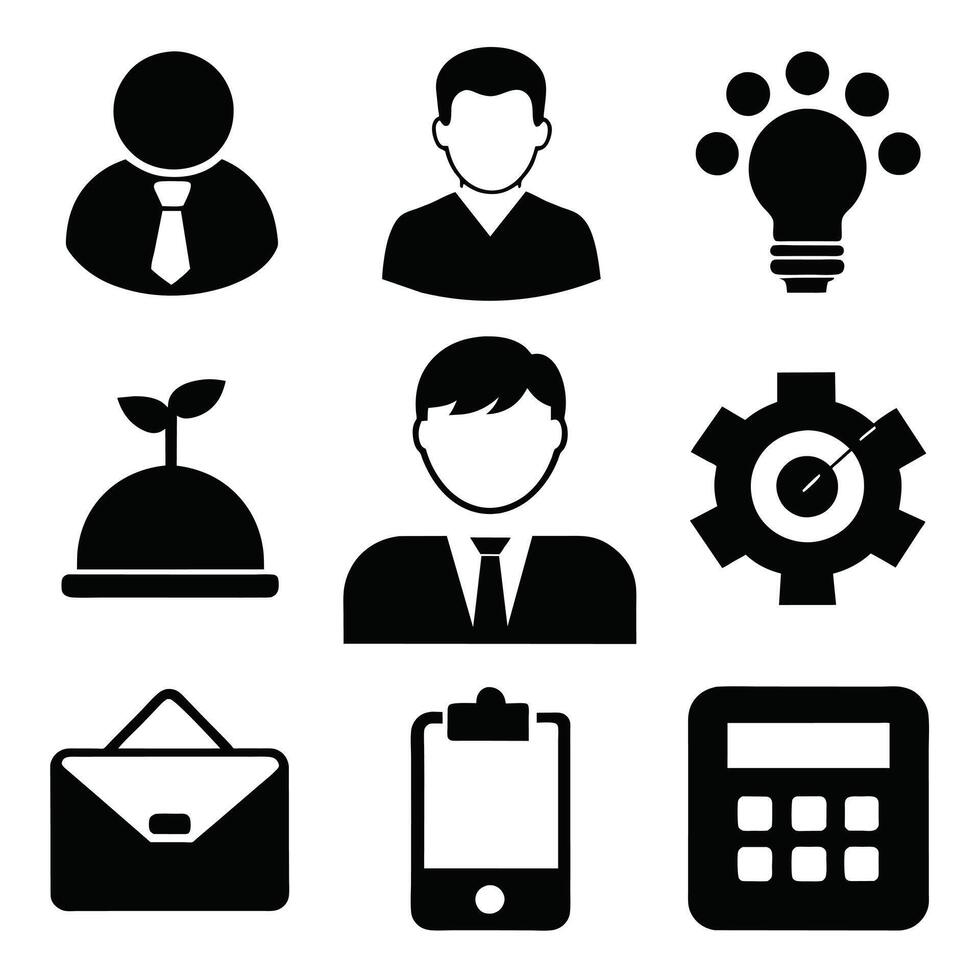Set of office and business flat icons on white background vector