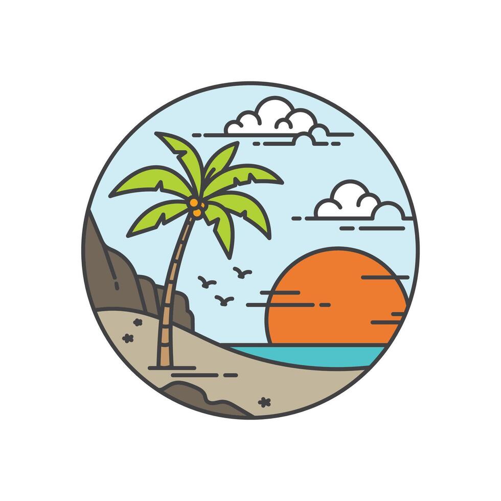 Tropical island flat design with outline vector