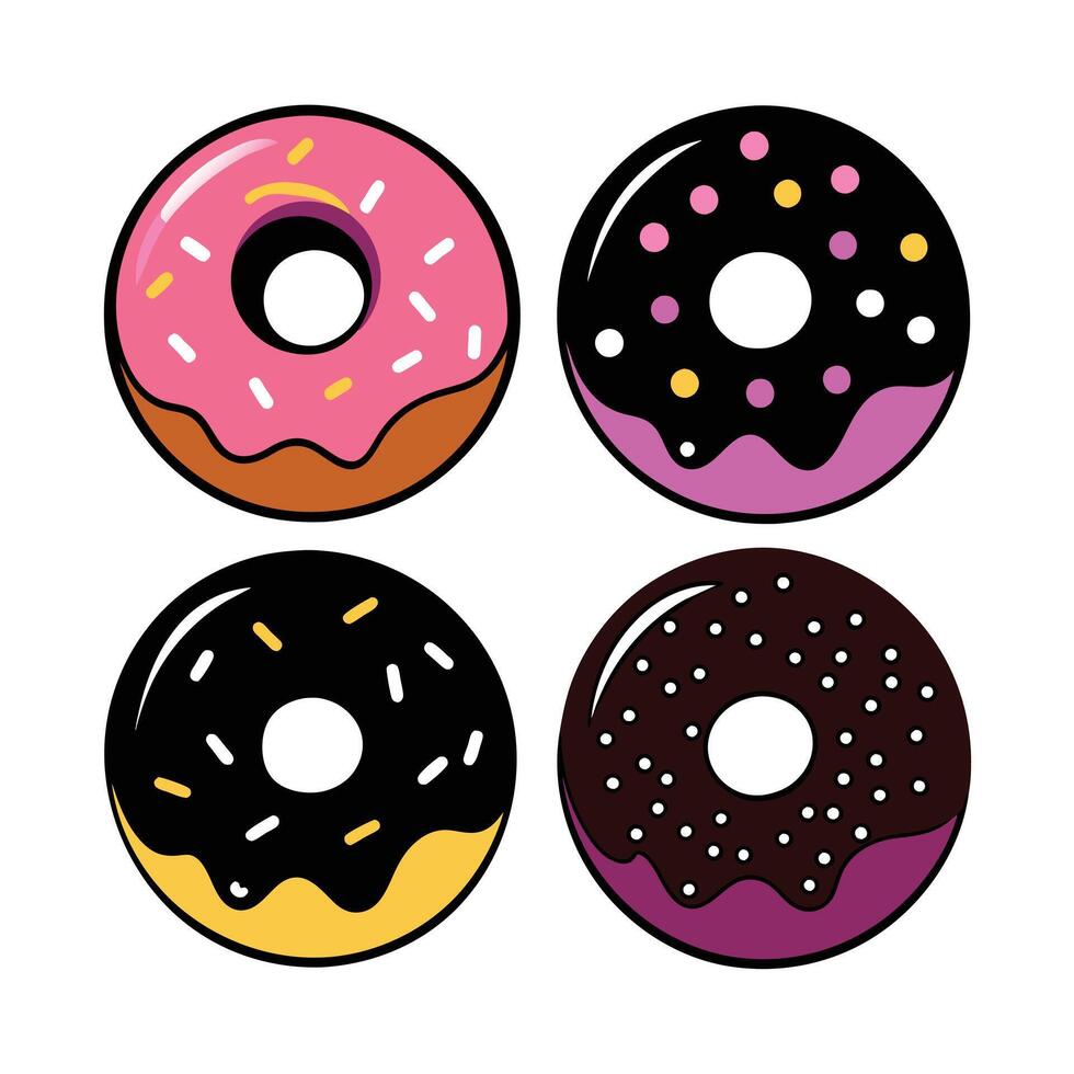 Set of delicious Donuts Collection on white background vector