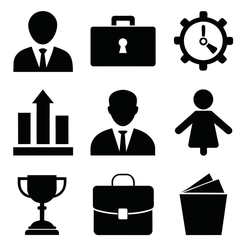 Set of office and business flat icons on white background vector