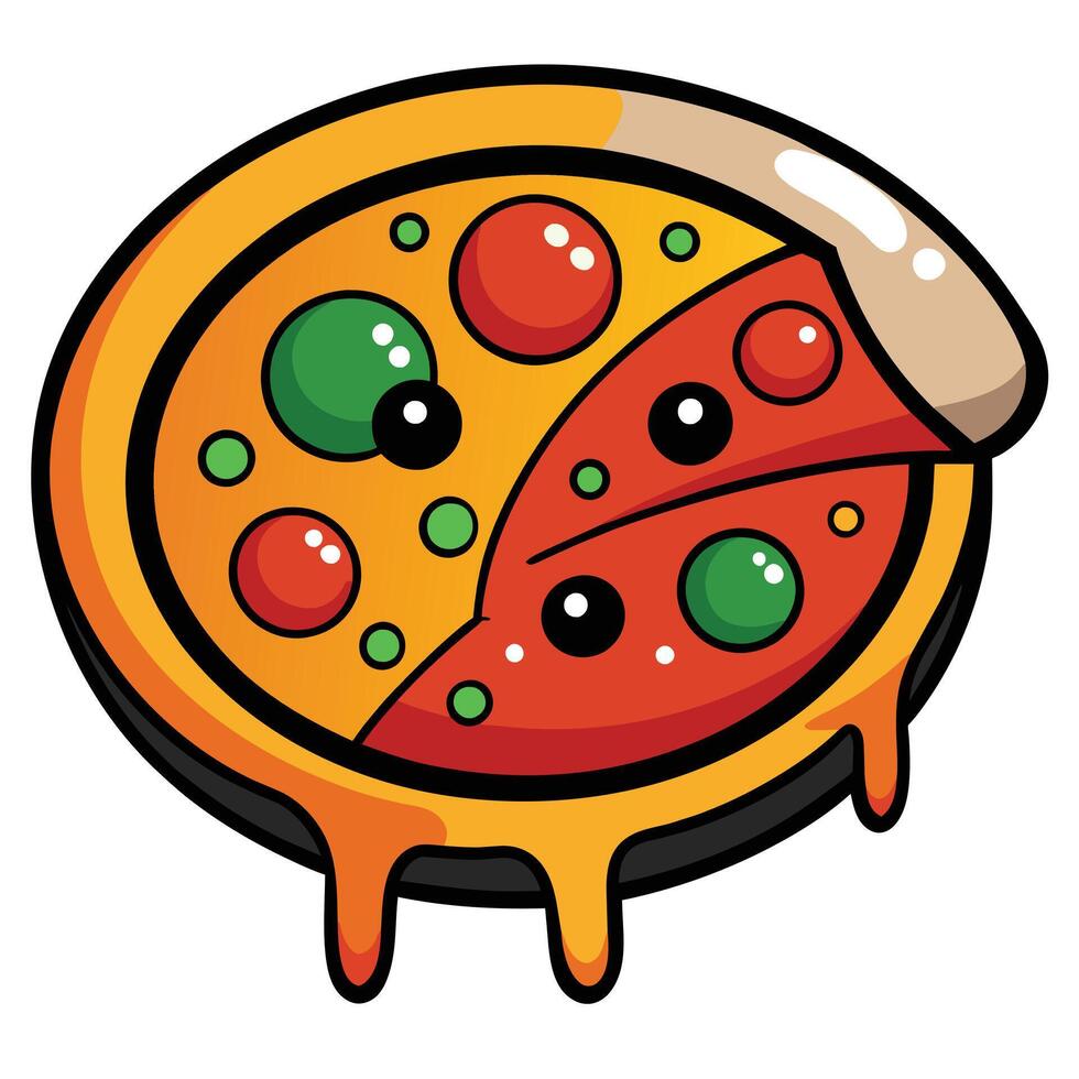 Italian pizza cartoon illustration on white background vector