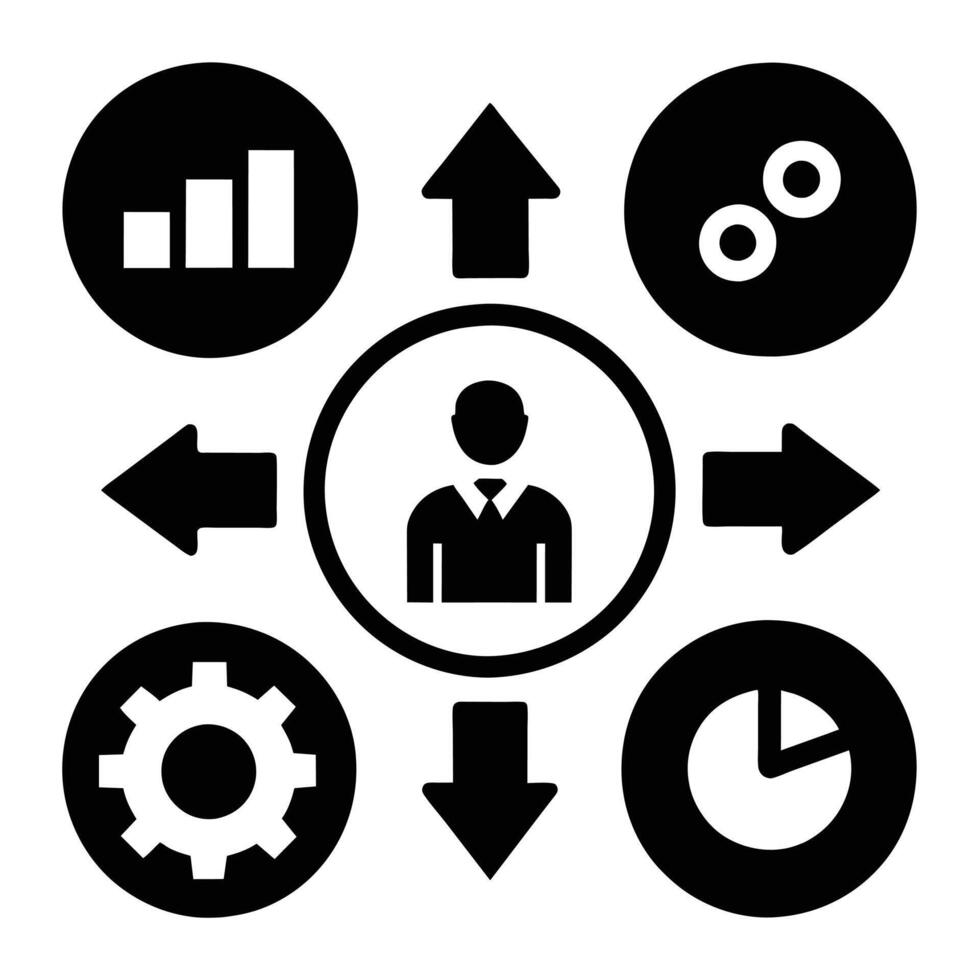 Set of operations management flat icons on white background vector
