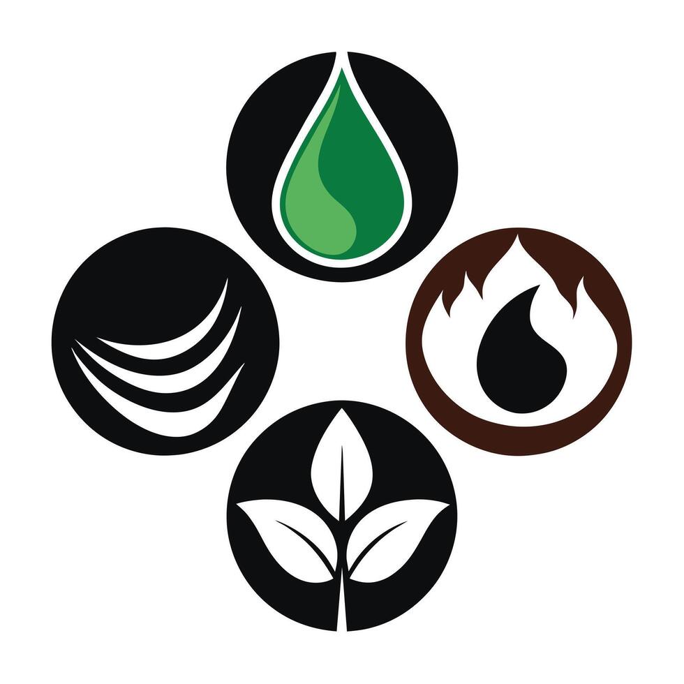 Set of elements of nature symbols earth, water, air and fire with simple water drop icon on white background vector