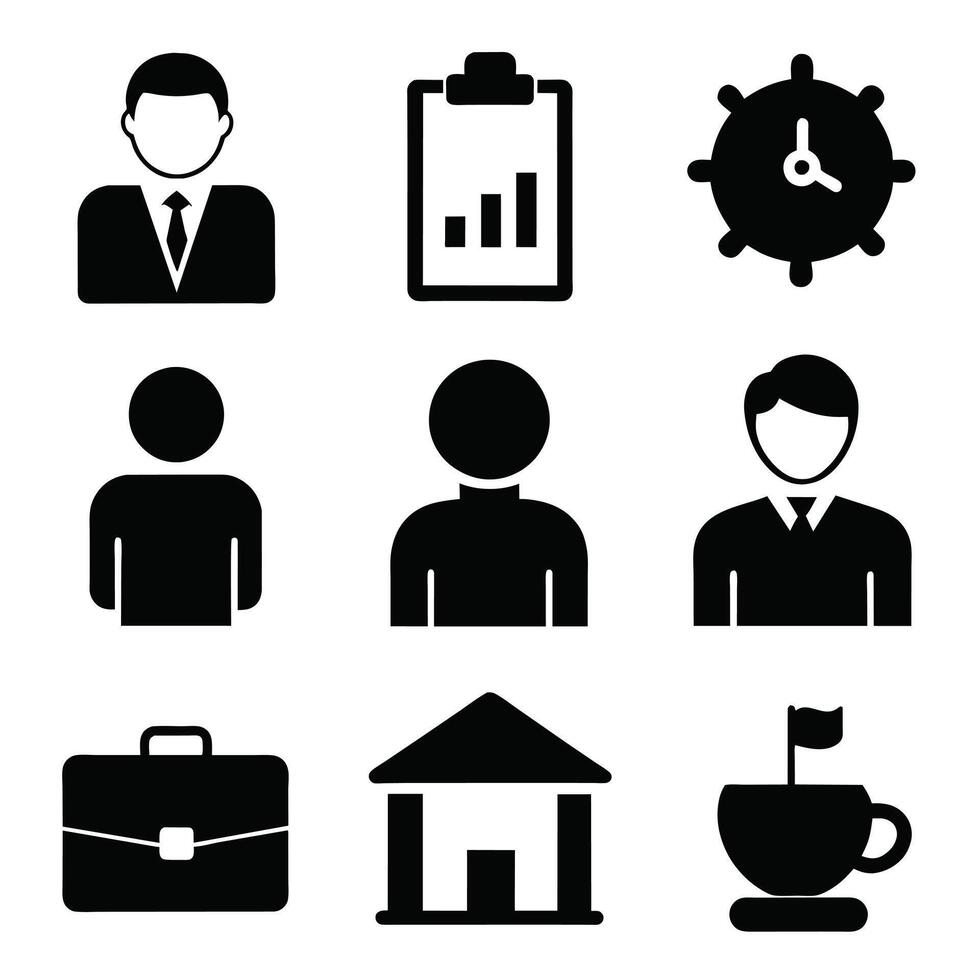 Set of office and business flat icons on white background vector