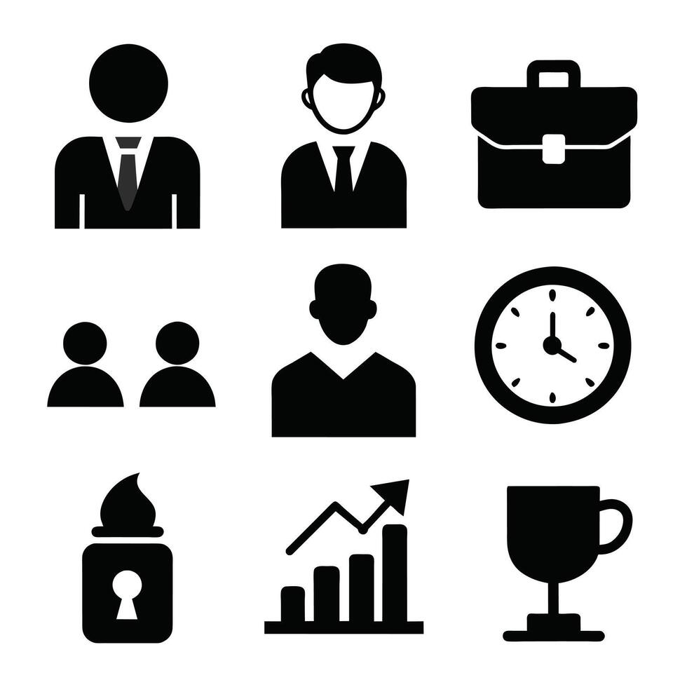 Set of office and business flat icons on white background vector