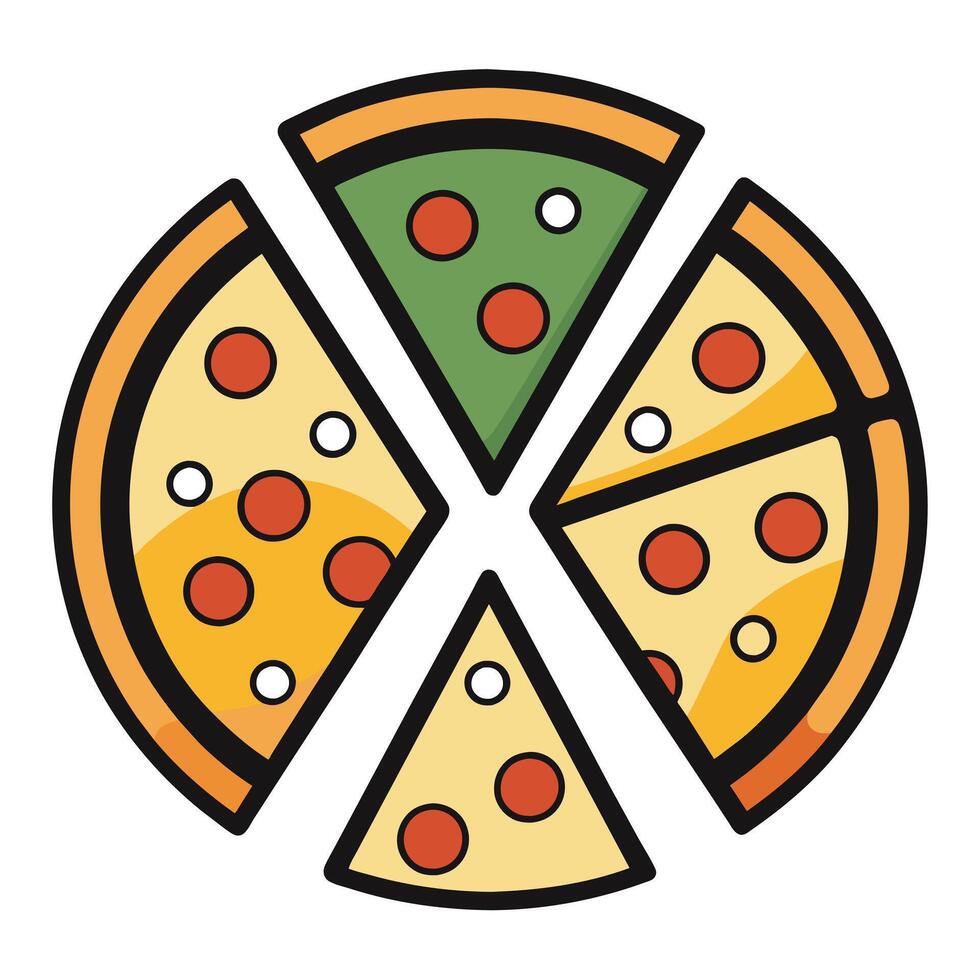 Set of Pizza with one slice separated linear icon on white background vector