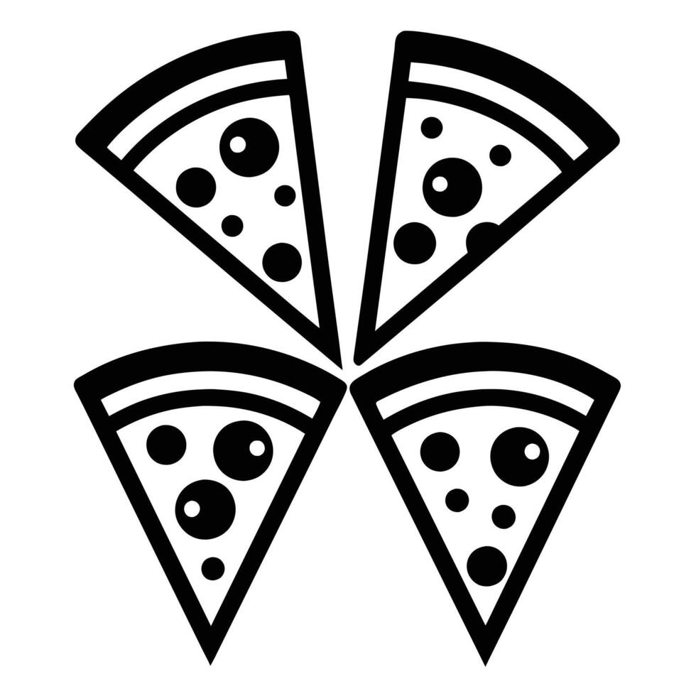 Set of Pizza with one slice separated linear icon on white background vector