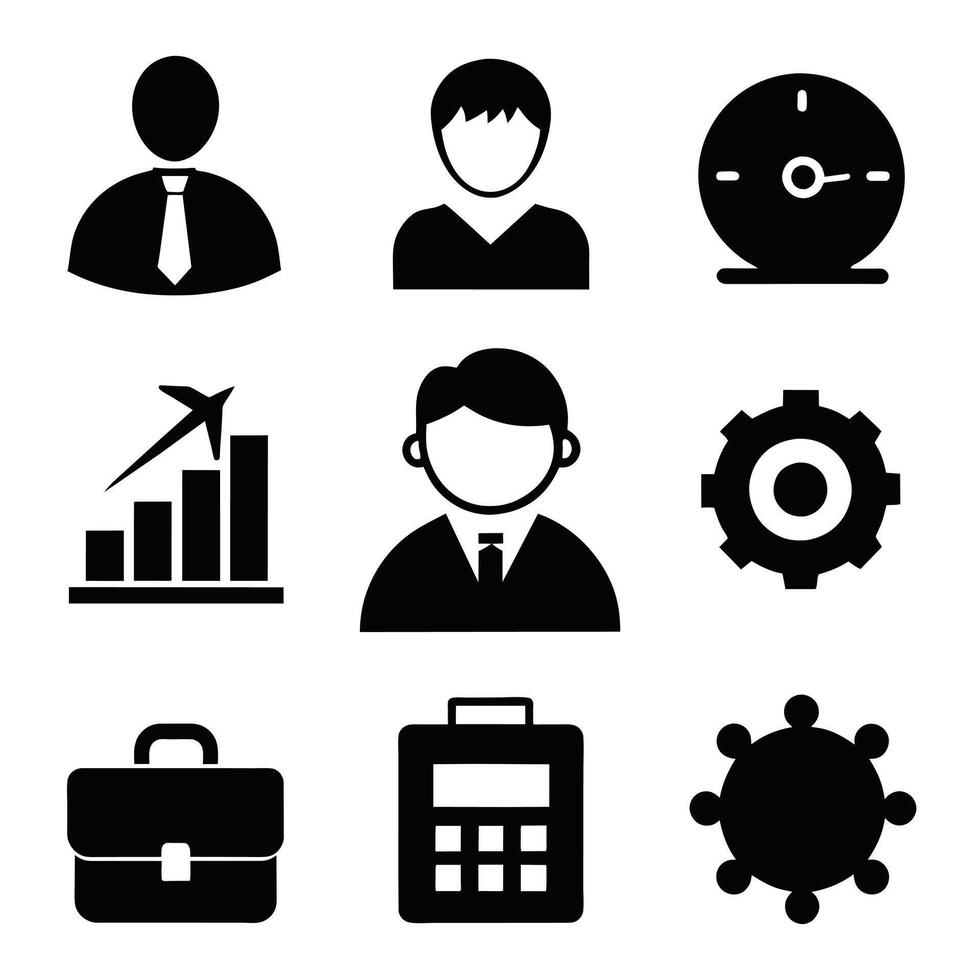 Set of office and business flat icons on white background vector