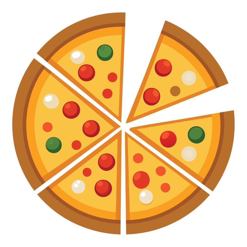 Set of Pizza with one slice separated linear icon on white background vector