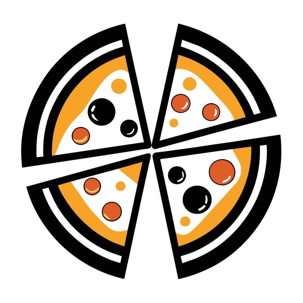 Set of Pizza with one slice separated linear icon on white background vector