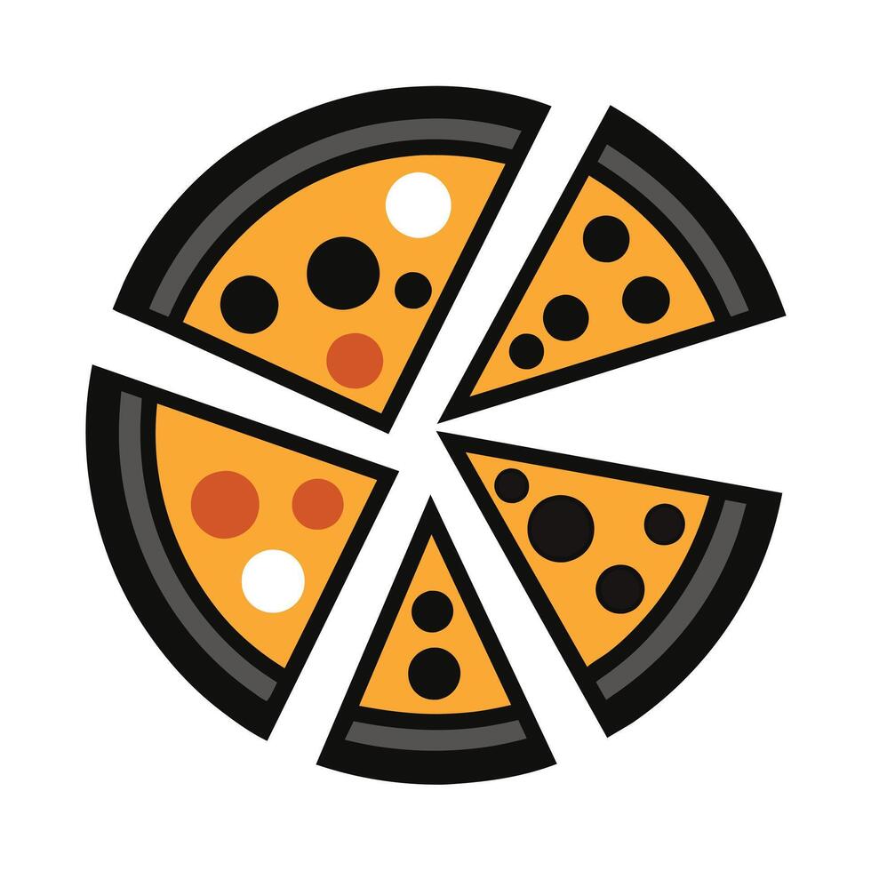 Set of Pizza with one slice separated linear icon on white background vector