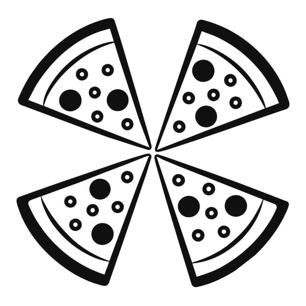 Set of Pizza with one slice separated linear icon on white background vector
