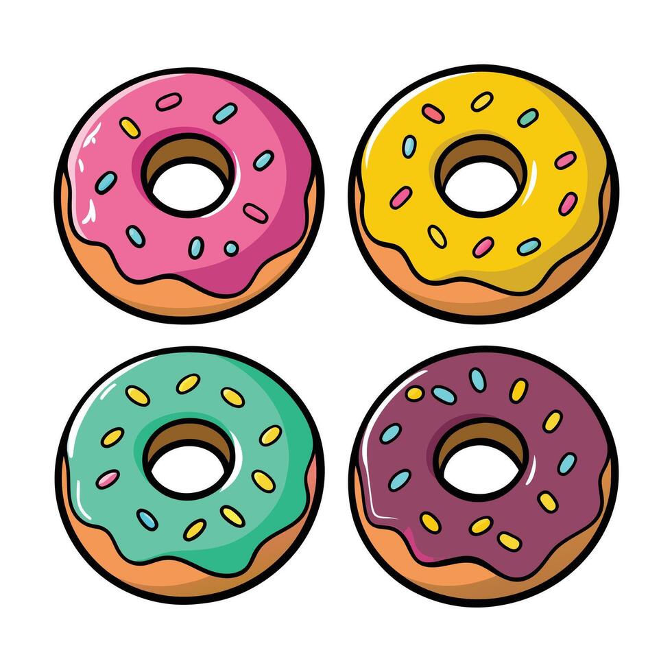 Set of delicious Donuts Collection on white background vector