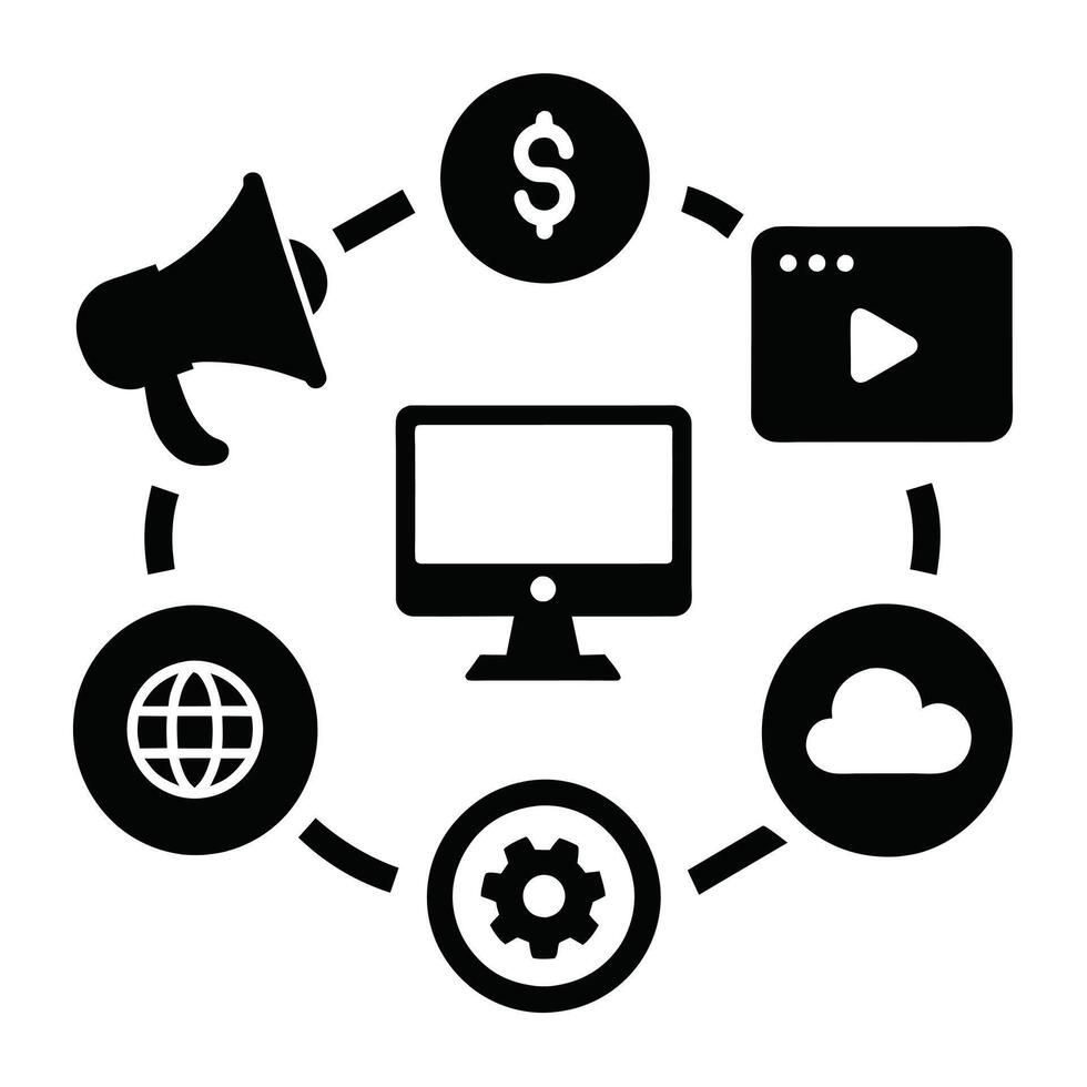Set of digital marketing icons on white background vector