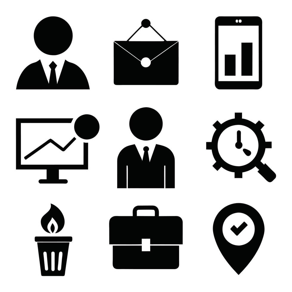 Set of office and business flat icons on white background vector
