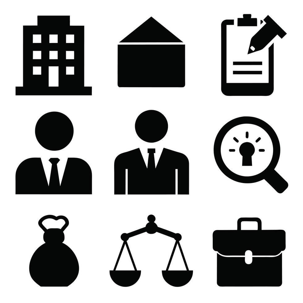 Set of office and business flat icons on white background vector