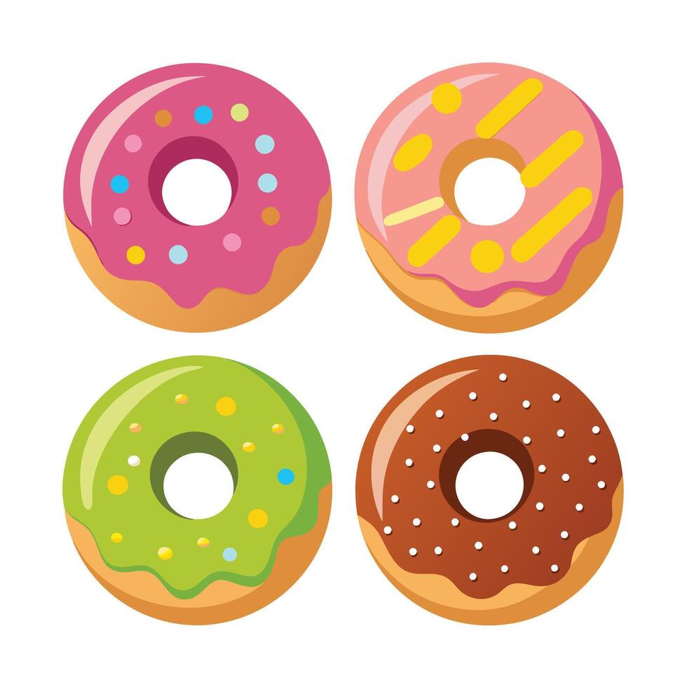 Set of delicious Donuts Collection on white background vector