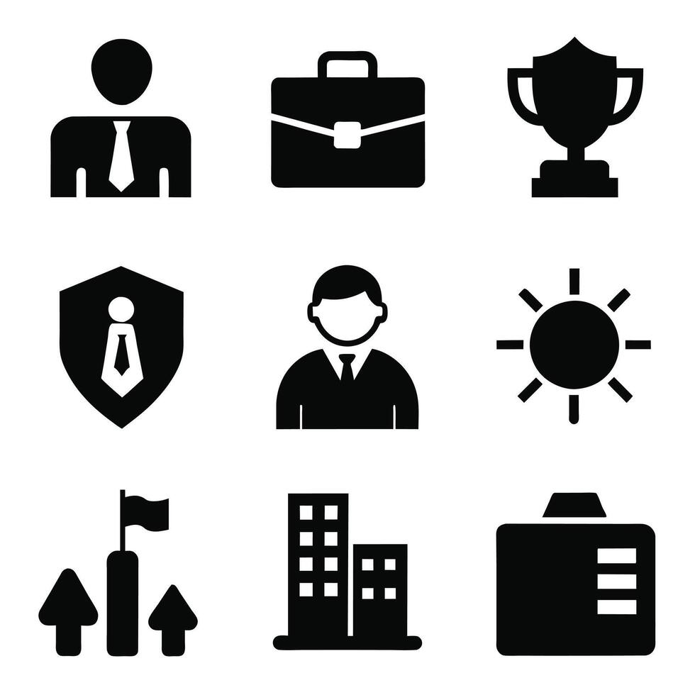 Set of office and business flat icons on white background vector