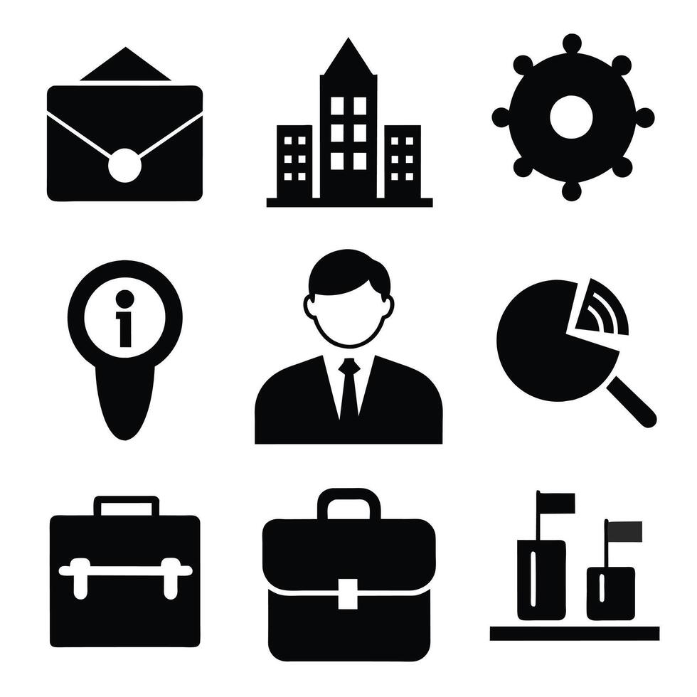 Set of office and business flat icons on white background vector
