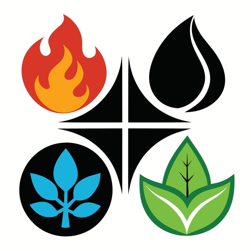Set of elements of nature symbols earth, water, air and fire with simple water drop icon on white background vector