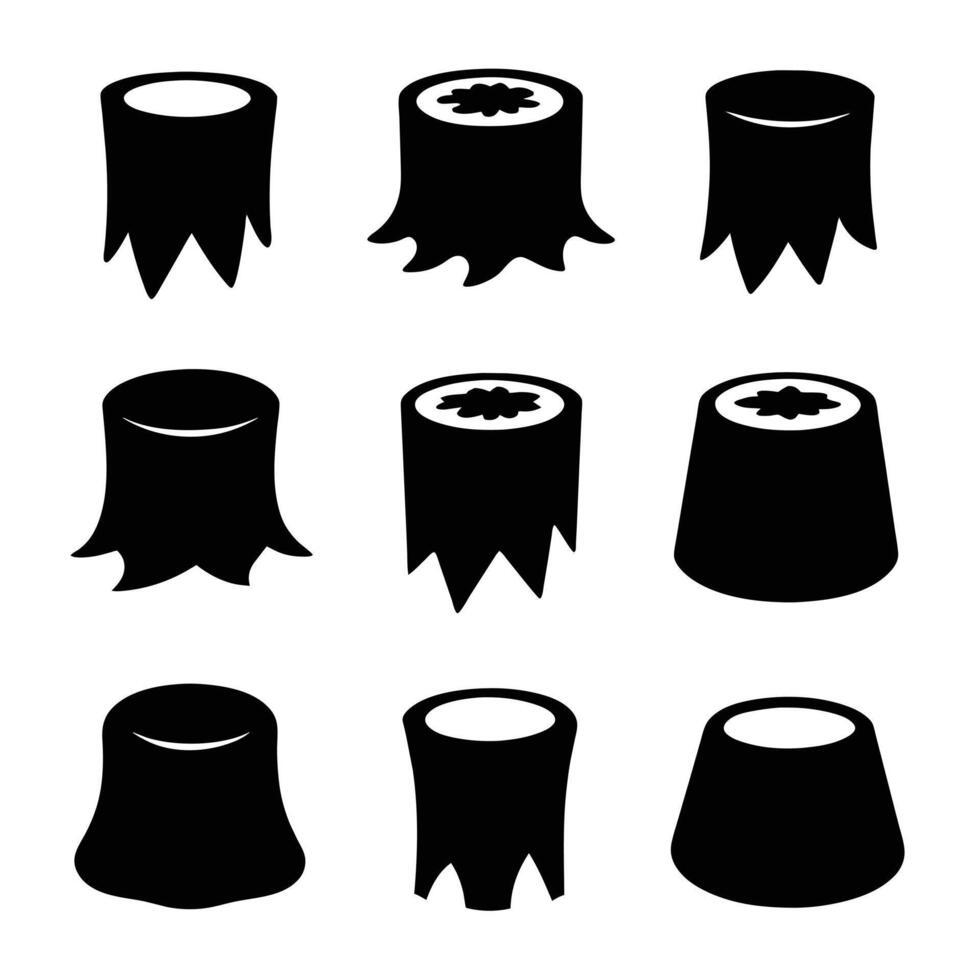 Set of black outline Stump icon . Tree Stub illustration collection. Wood symbol on white background vector