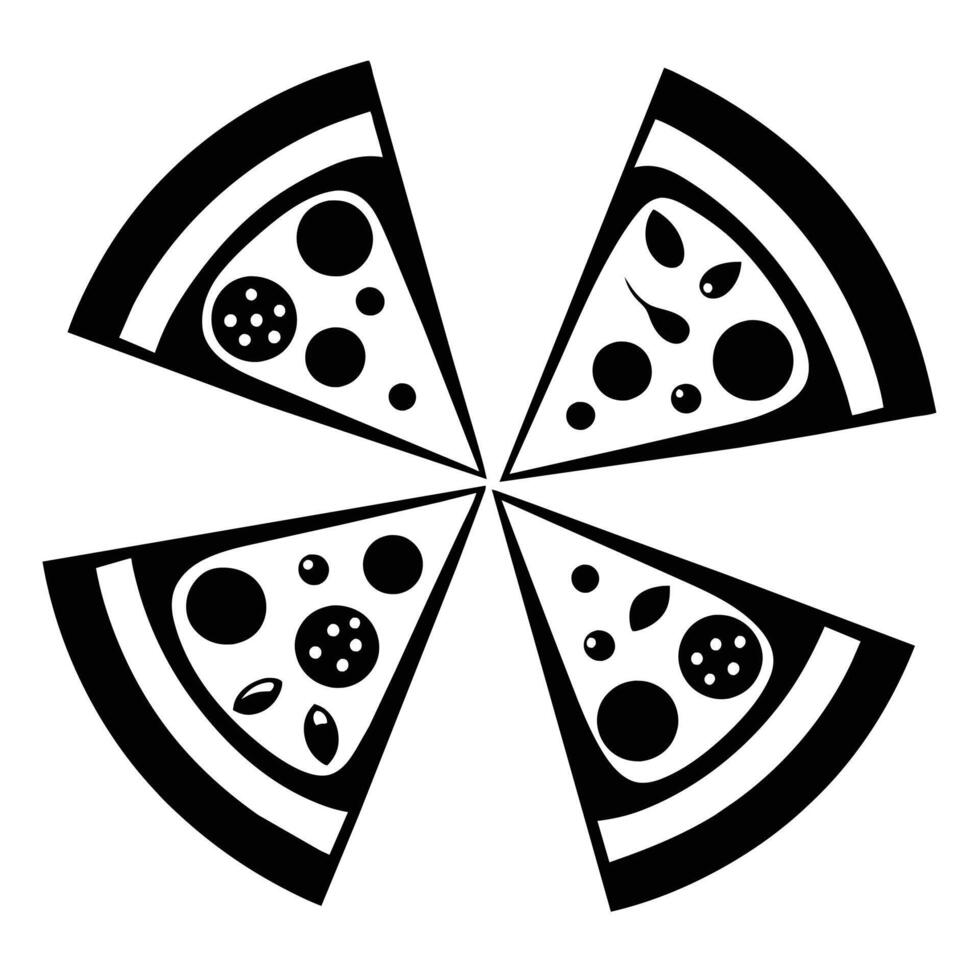 Set of Pizza with one slice separated linear icon on white background vector