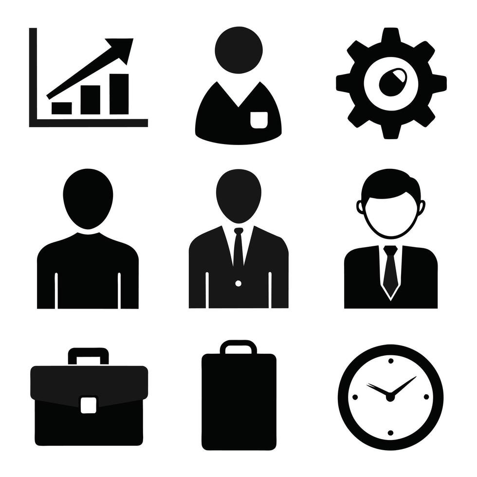 Set of office and business flat icons on white background vector