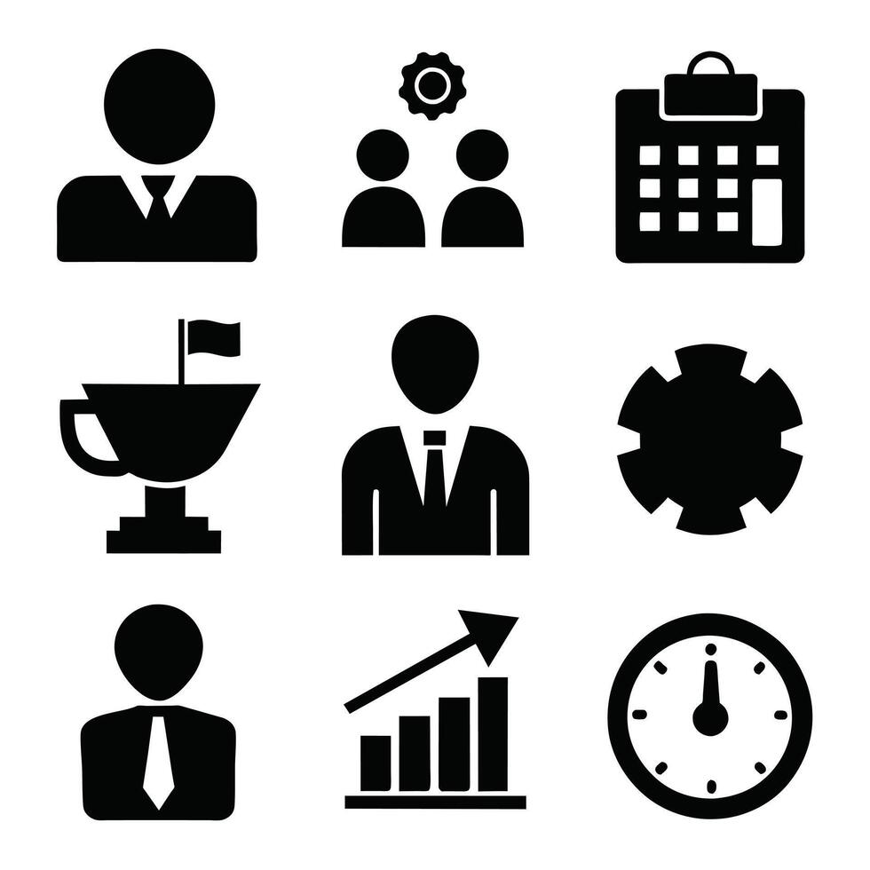 Set of office and business flat icons on white background vector